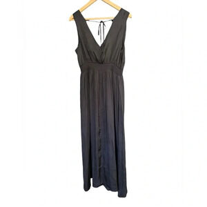 NWT Old Navy Women's Black Silky V Neck Elastic Waist Midi Dress Size Large